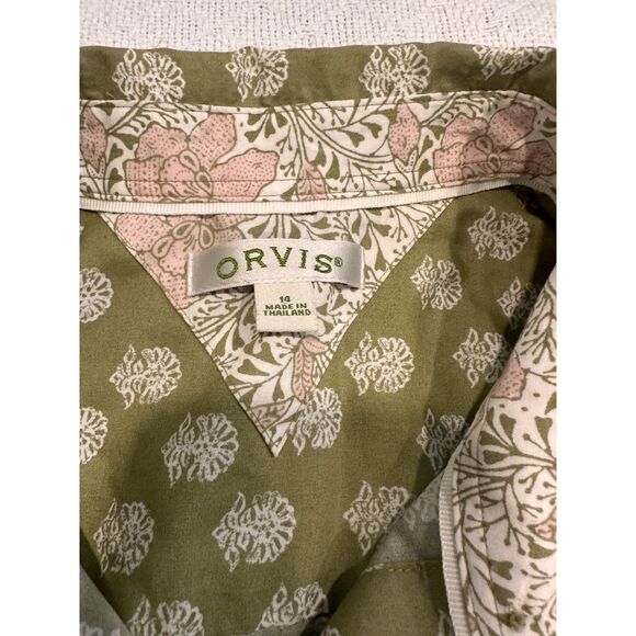 Orvis Long Sleeve Button Down Sage Green Floral Camp Shirt Size 14 - Picture 3 of 8
